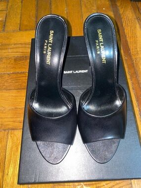 Saint Laurent Black Leather Open-Toe Slide Mules